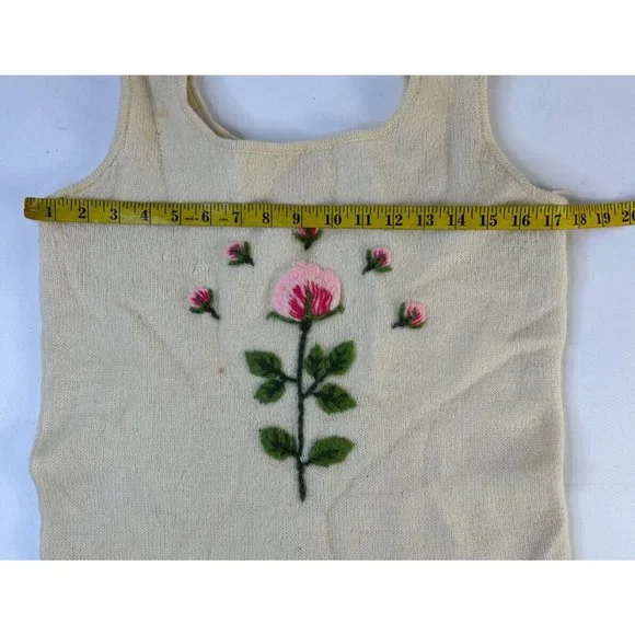 Vintage Wool Felted Yarn Country Floral Mini Micro Sweater Dress - Picture 8 of 11